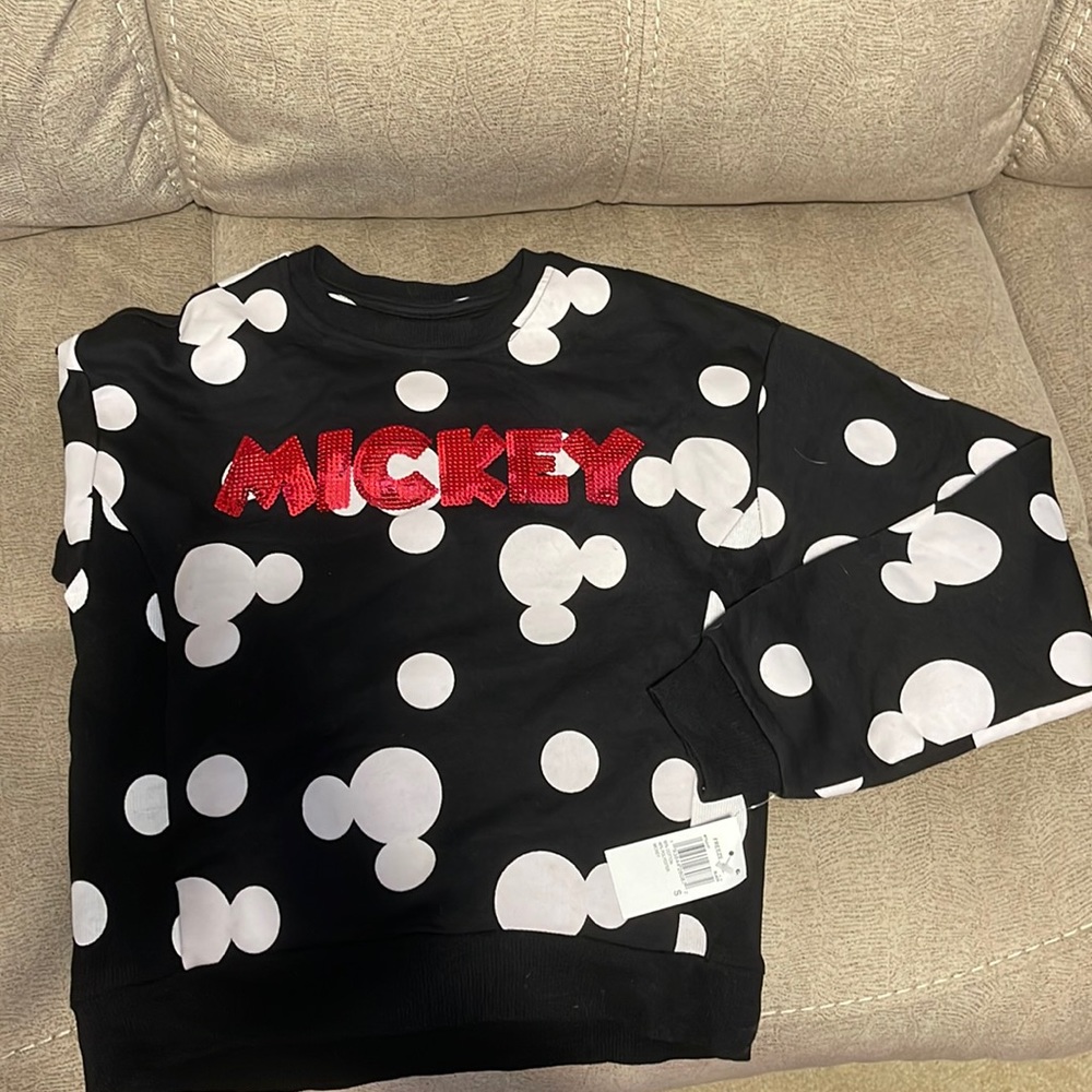 Black and white polka dot long sleeve mickie mouse shirt